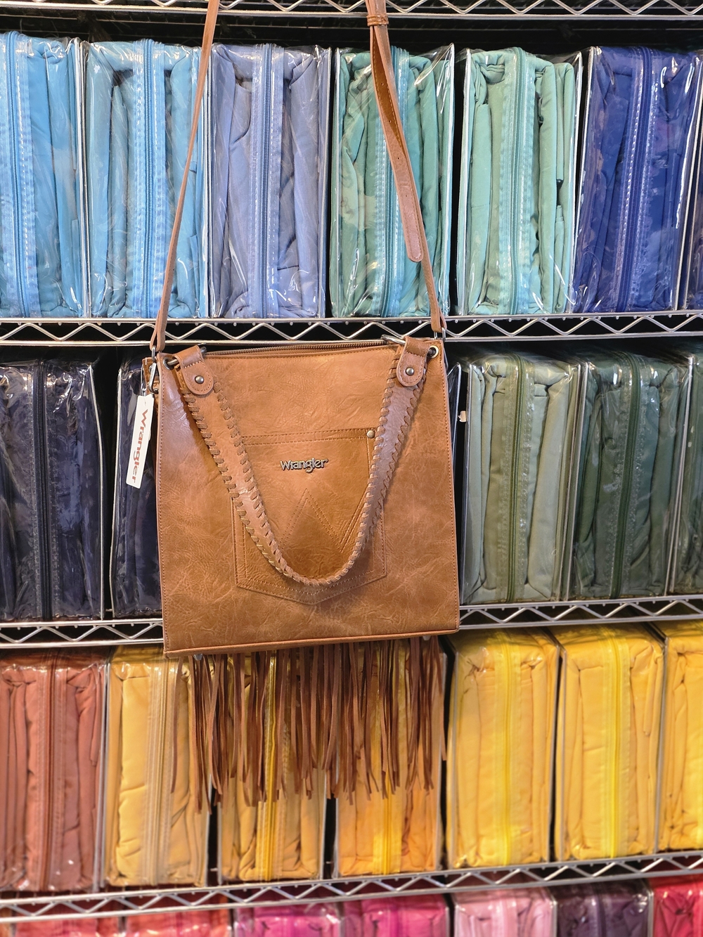 Wrangler Tan Leather Fringe Shoulder Bag